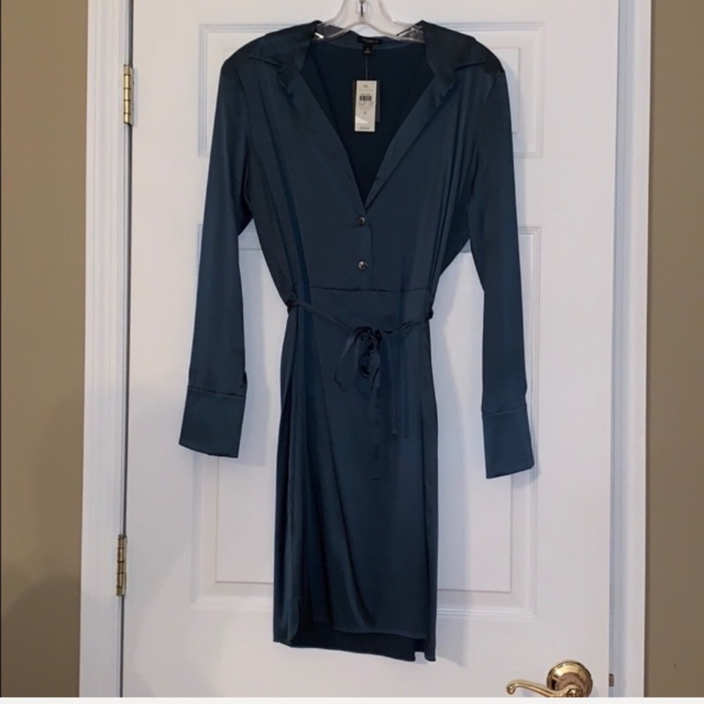 Ann Taylor blue/greenish silk button up dress